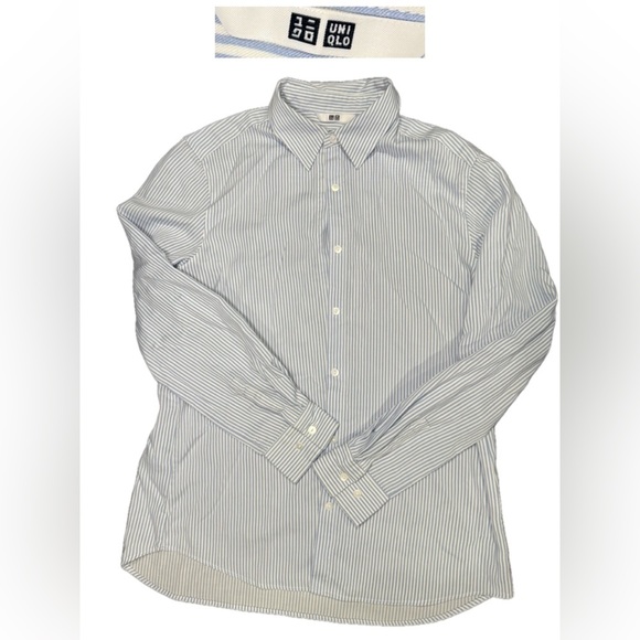 Uniqlo Dresses & Skirts - Uniqlo women Striped Button-Down Shirt - White and Blue